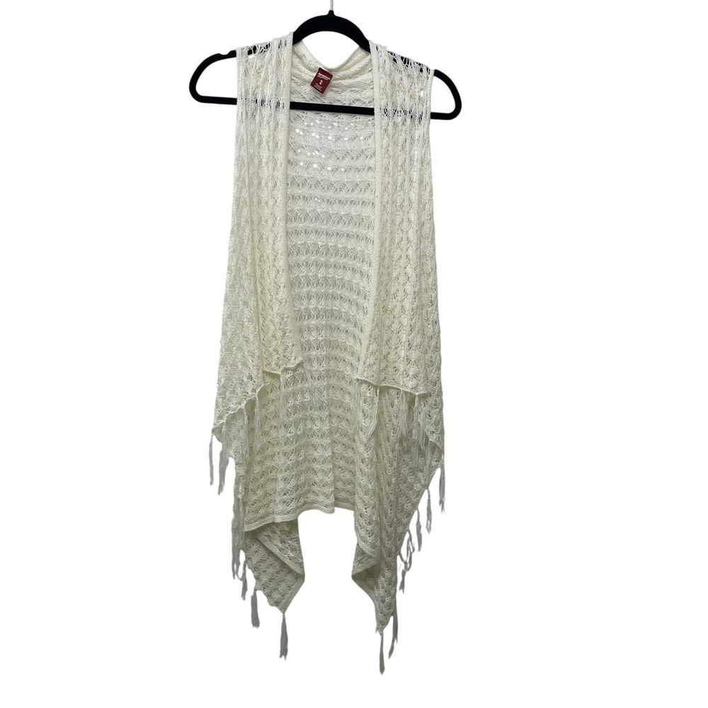 Arizona Jean White Crochet Knit Fringe Vest XL 16 Handkerchief Hem Boho Festival